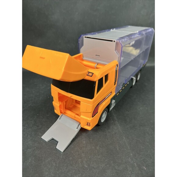 Joyin Orange Cargo Truck Semi &Trailer Holds 12 Hot Wheel Vehicles Fold Up Sides - Picture 3 of 10